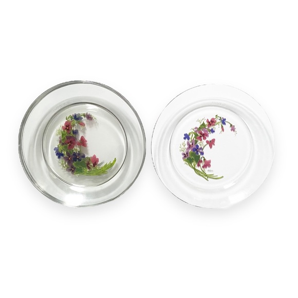 Vintage Set of 6 Clear Avon Arcoroc Made in France Wild Violet Glass Plates - Picture 3 of 6